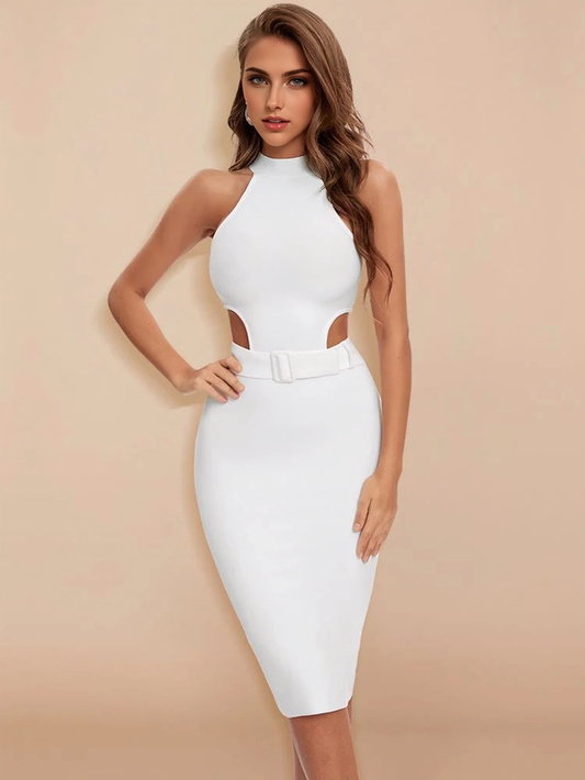 JuliaFashion-Hollow Out Bodycon Vestido Club Celebrity Party Halter Dresses