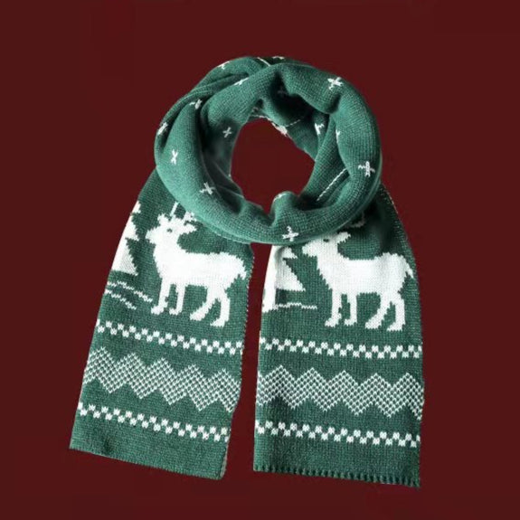 Deer Pattern Plush Christmas Scarf