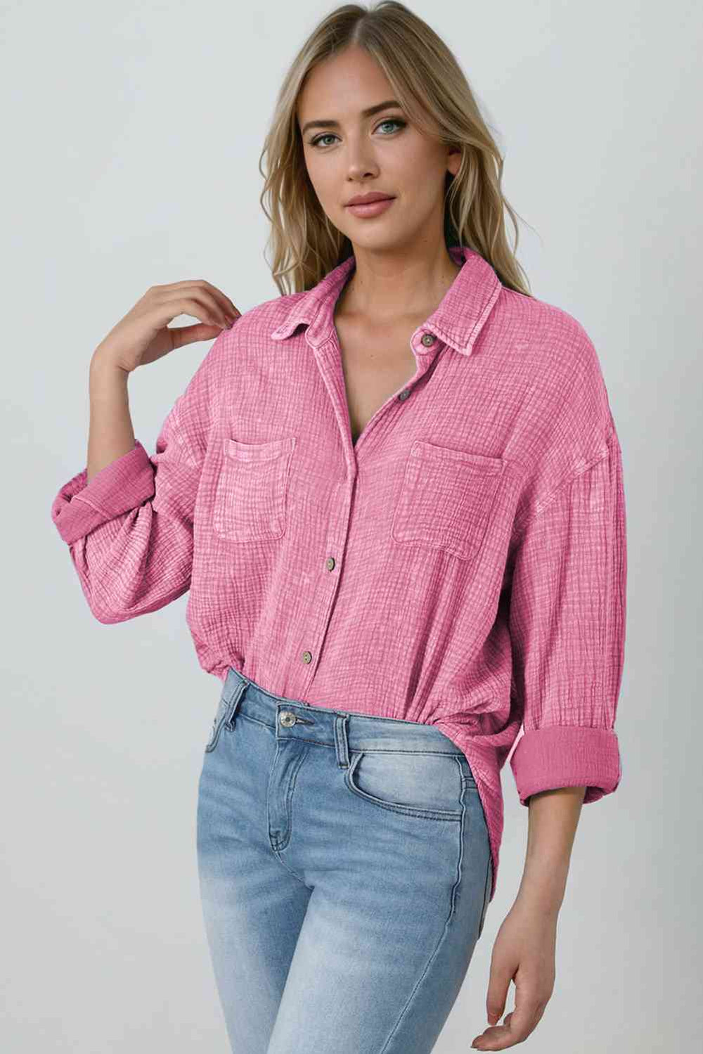 Blouse Textured With Buttons Clothes