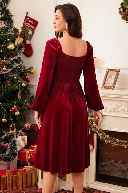 Vintage Elegant Christmas Party Long Sleeve Maxi Velvet Dress