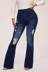 High Waist Ripped Stretch Flare Jeans