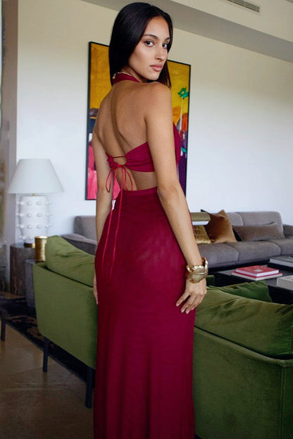 Halter Neck Backless Slip Dress