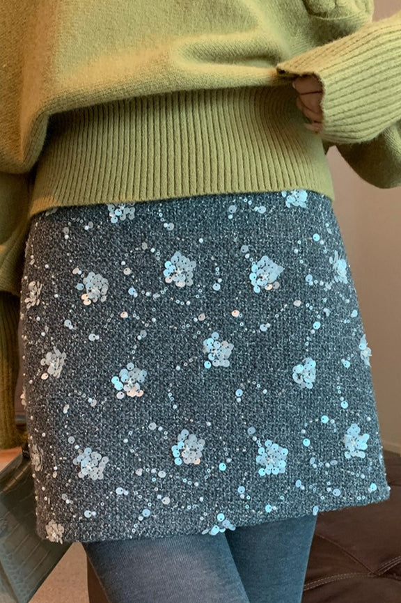 Embroidered Sequin High Waist A-Line Christmas Skirt