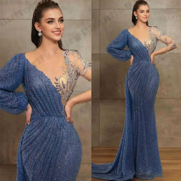 JuliaFashion - 2024 Sparkling Long Sleeves Waist Slimming Dress