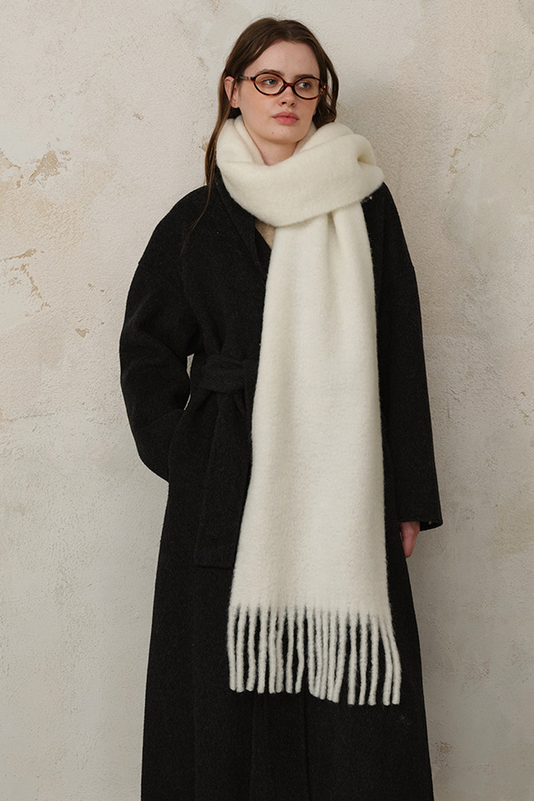 Wool Blend Fringed Christmas Scarf