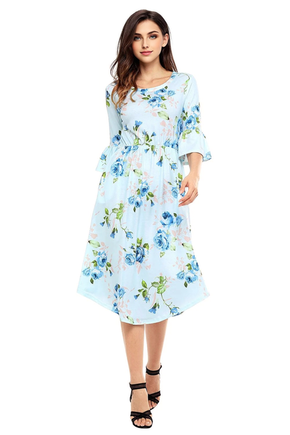 JuliaFashion-Find Me Floral Print Bell Sleeve Midi Dress