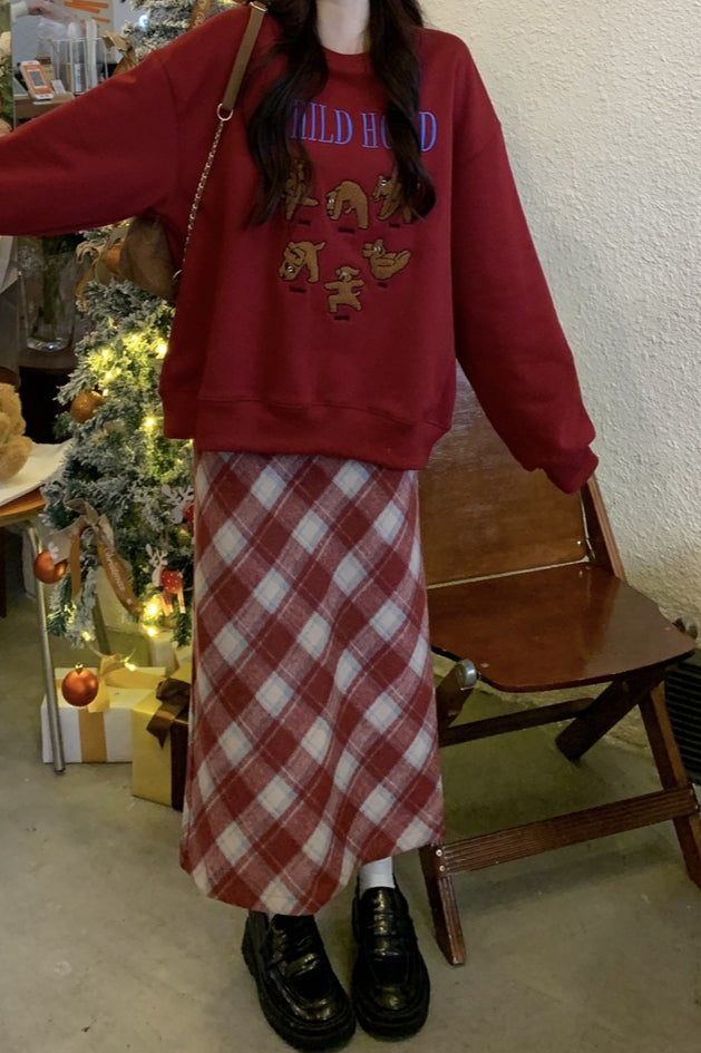 High Waist Vintage A-Line Slit Christmas Skirt