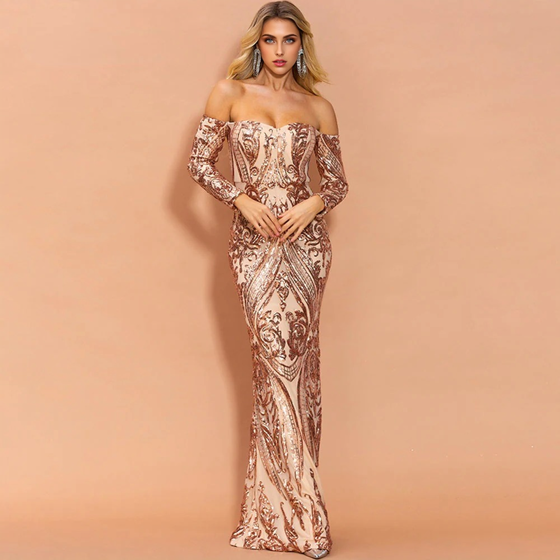 JuliaFashion - 2024 Sexy Off the Shoulder Sequin Party Dress