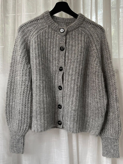 Solid Color Chunky Cozy Casual Jacquard Knit Long Sleeve Button Cardigan