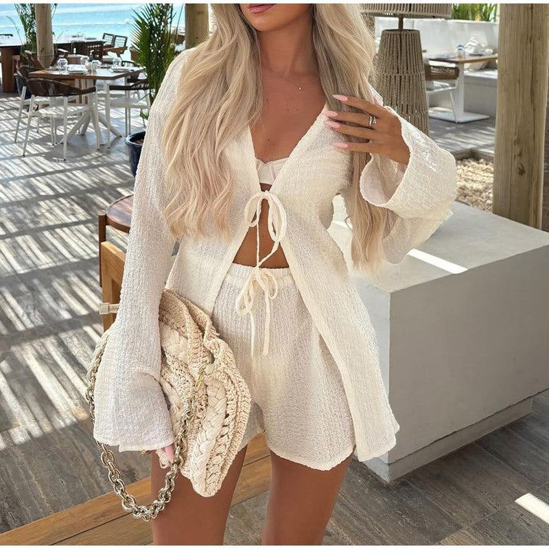 Beach Bae Tie Up Co-ord - White