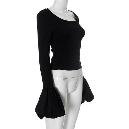 Trent Top With Umbrella Cuff Sleeves - Black