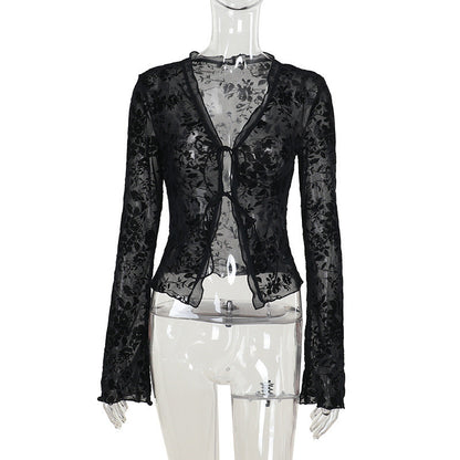 Lace Lovers Tie Up Top - Black