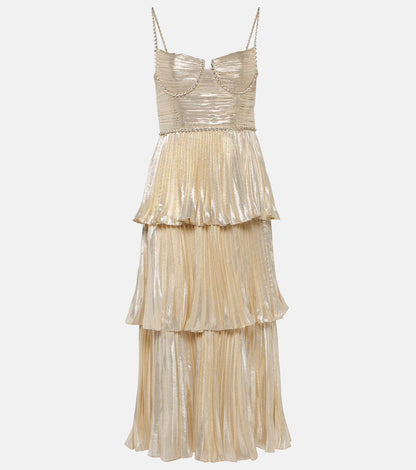 Party Ruffle Midi Dress - Champagne