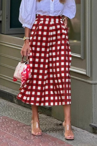 Casual Plaid High Waist Christmas Skirt