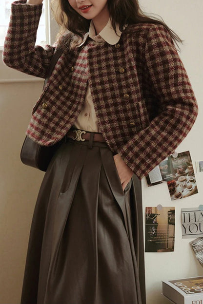 Vintage Plaid Single Breasted Christmas Outerwear