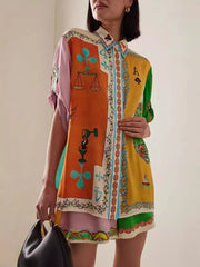 Unique Personality Graffiti Print Shorts Two-piece Set