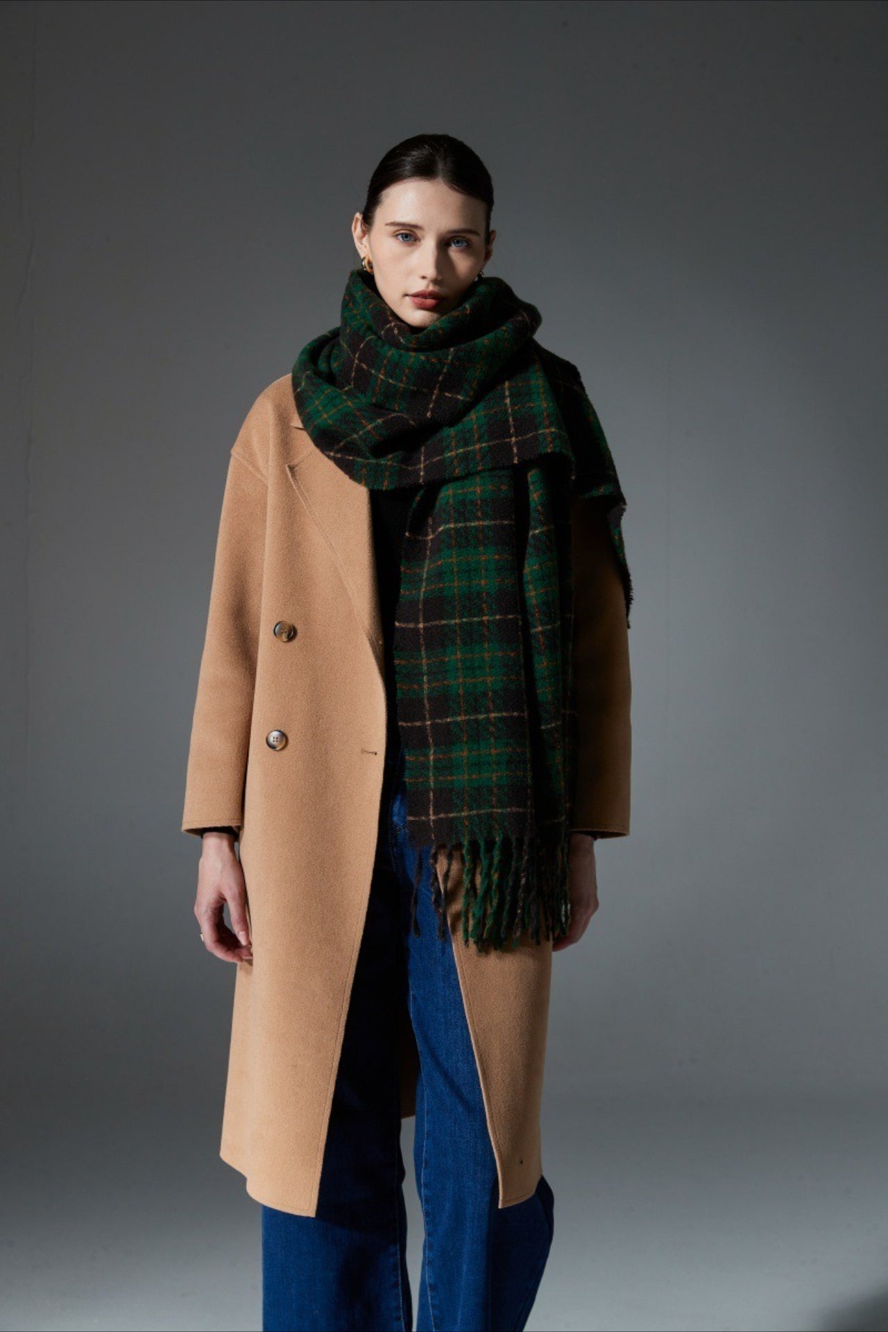 Plaid Fringe Christmas Scarf