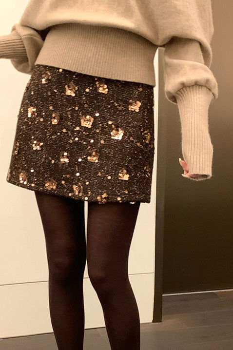 Embroidered Sequin High Waist A-Line Christmas Skirt