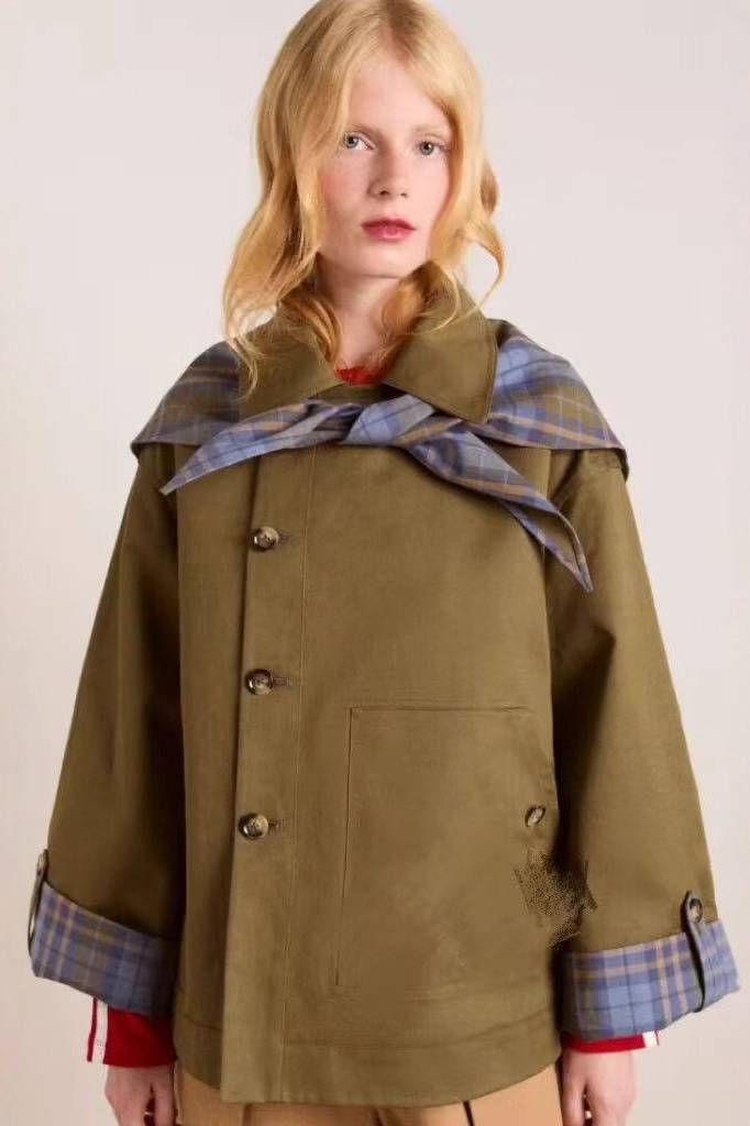 Plaid Color Block Mori Girl Loose Slant Front Christmas Outerwear