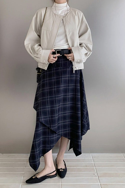 Asymmetric Plaid Midi Christmas Skirt