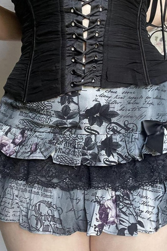Halloween Gothic Lace Trim Low Waist Ruffled Mini Skirt