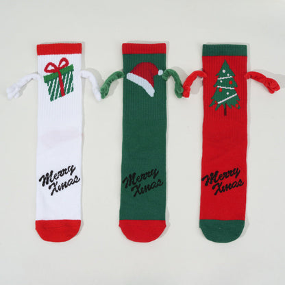 Holding Hands Mid Calf Cotton Warm Christmas Socks