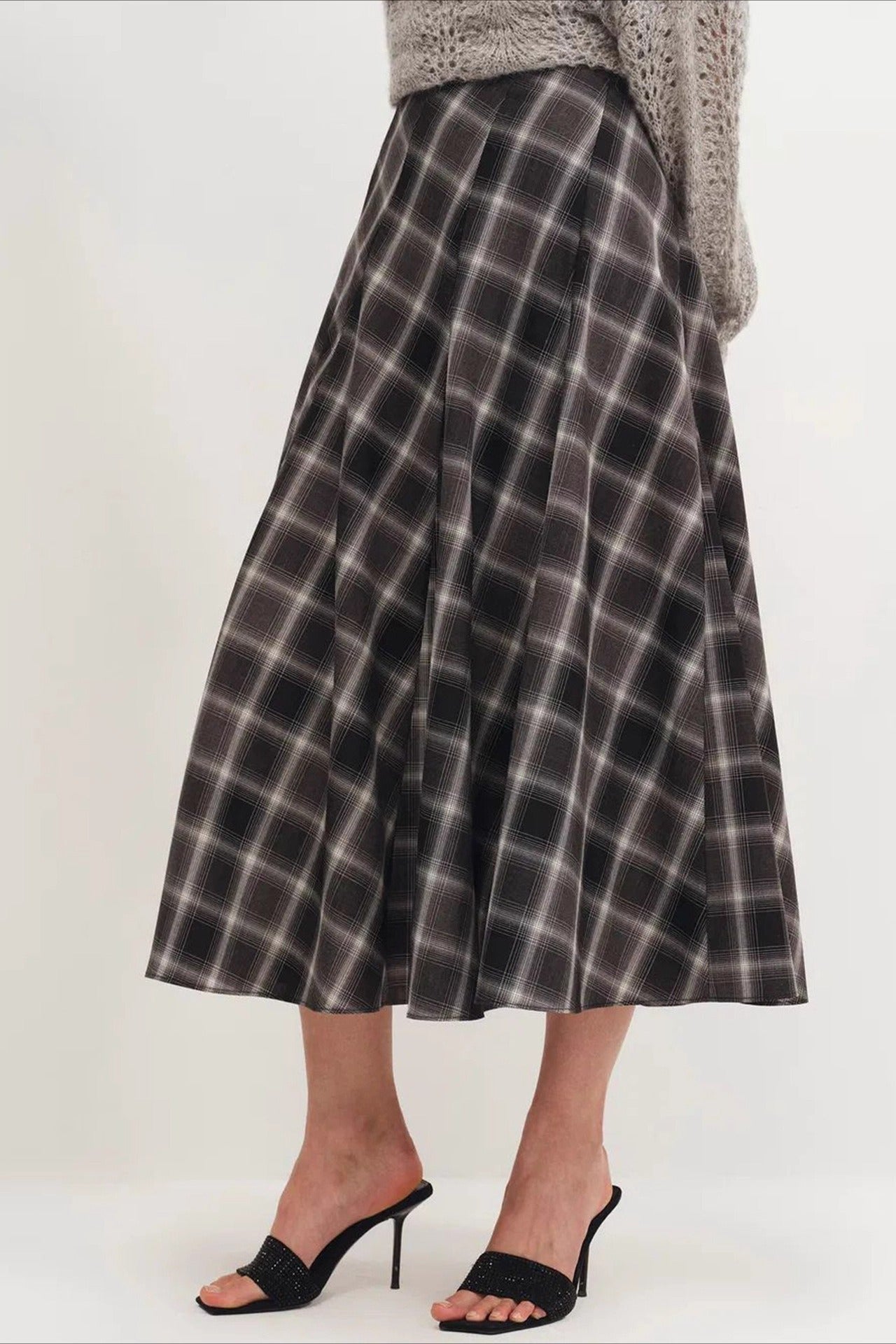 Wool Plaid Waist Defined A-Line Christmas Skirt