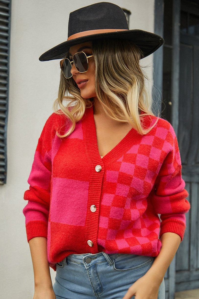 Plaid Panel Plus Size Christmas Cardigan