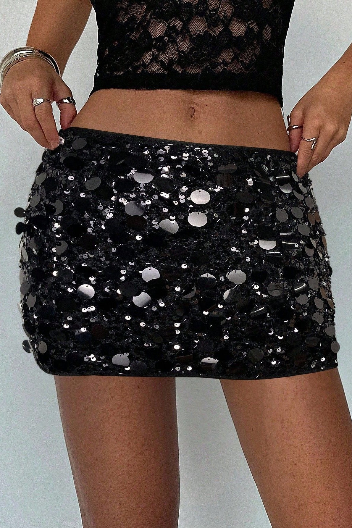 Sequins Hem Bodycon Mini Christmas Skirt