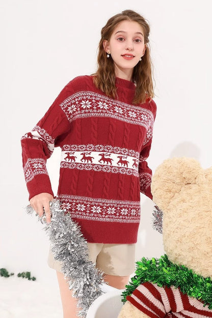 Loose Striped Jacquard Christmas Sweater