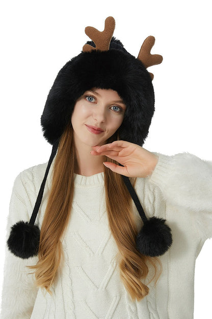 Reindeer Antler Pom Pom Christmas Hat