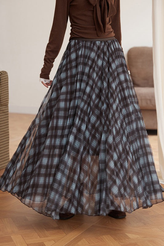 Plaid A-Line Maxi Christmas Skirt