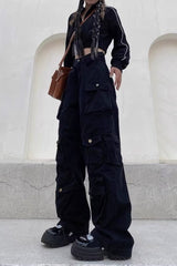 Street Style Multi-Pocket Wide Leg Cargo Straight Slim Pants