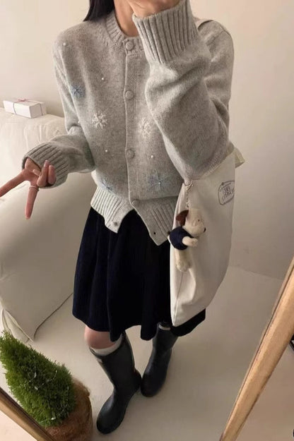 Snow Pattern Knit Christmas Cardigan