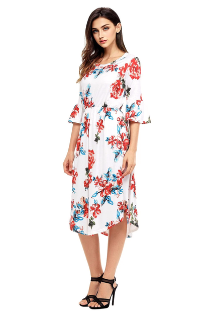 JuliaFashion-Find Me Floral Print Bell Sleeve Midi Dress