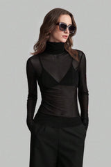 Stand Collar Solid Mesh Slim Fit Long Sleeve Tee