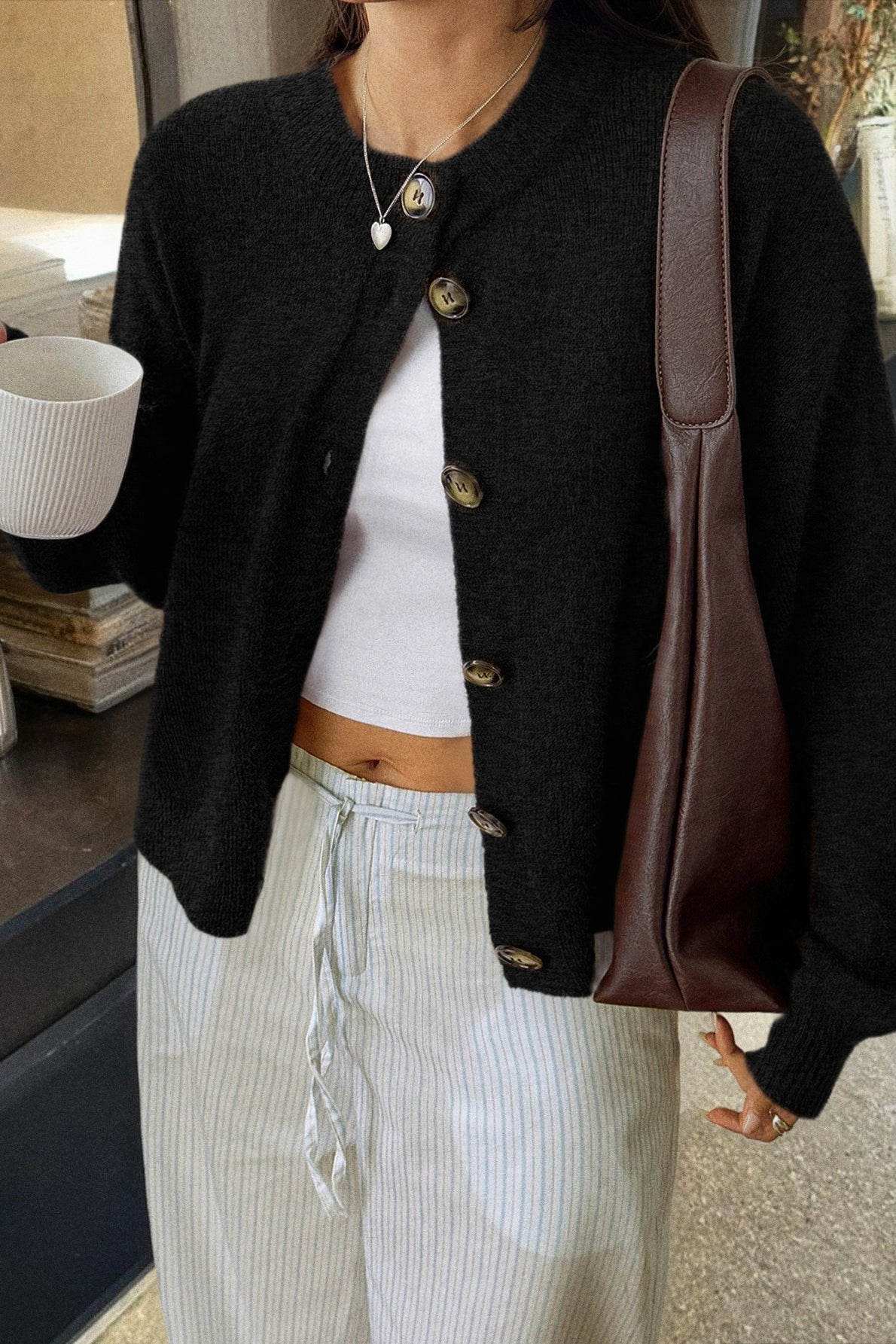 Minimalist Button Long Sleeve Christmas Cardigan