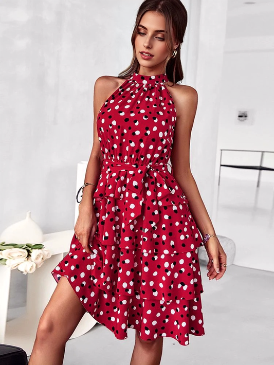 JuliaFashion - 2024Sleeveless Porka Dot Print Boho Summer Dress