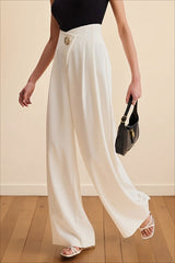 Asymmetrical Waist High Waist Wide Leg Casual Pants