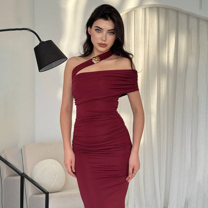 Horres Midi Dress-Maroon