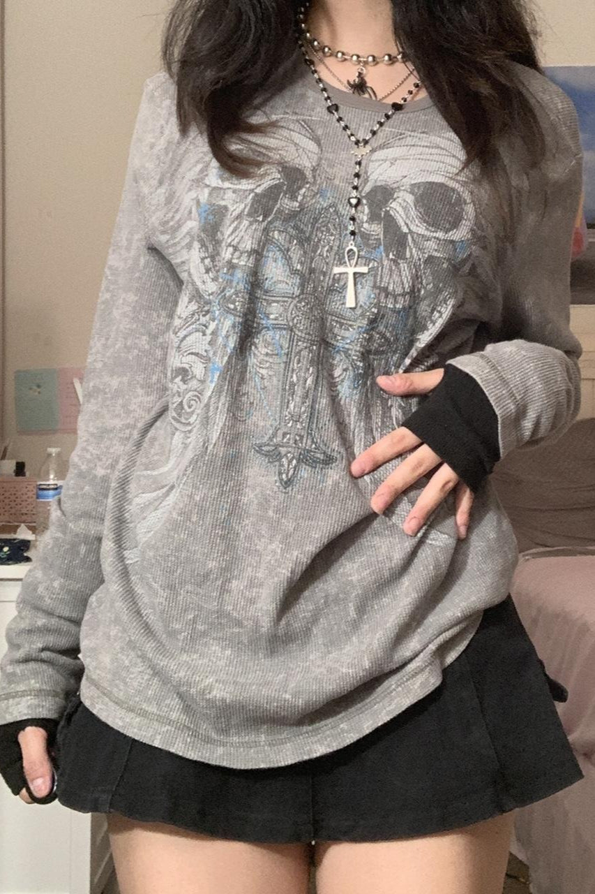 Halloween Skull Print Long Sleeve T-Shirt