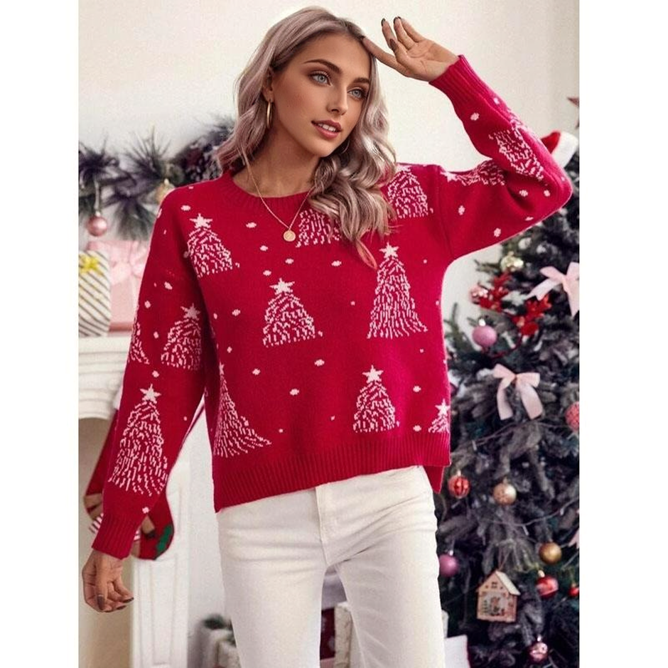 JuliaFashion-Fashion Ladies Autumn Winter Long Sleeve Snowflake Christmas Sweater