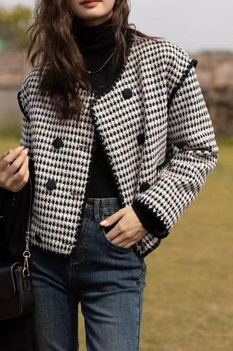 Tweed Houndstooth Short Christmas Outerwear