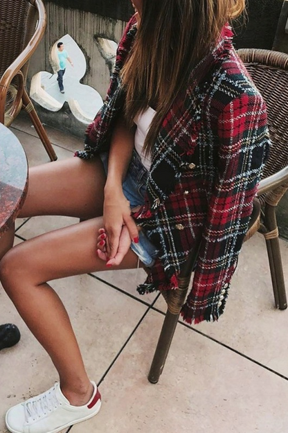 Plaid Tweed Multi-Button Chic Blazer Christmas Outerwear