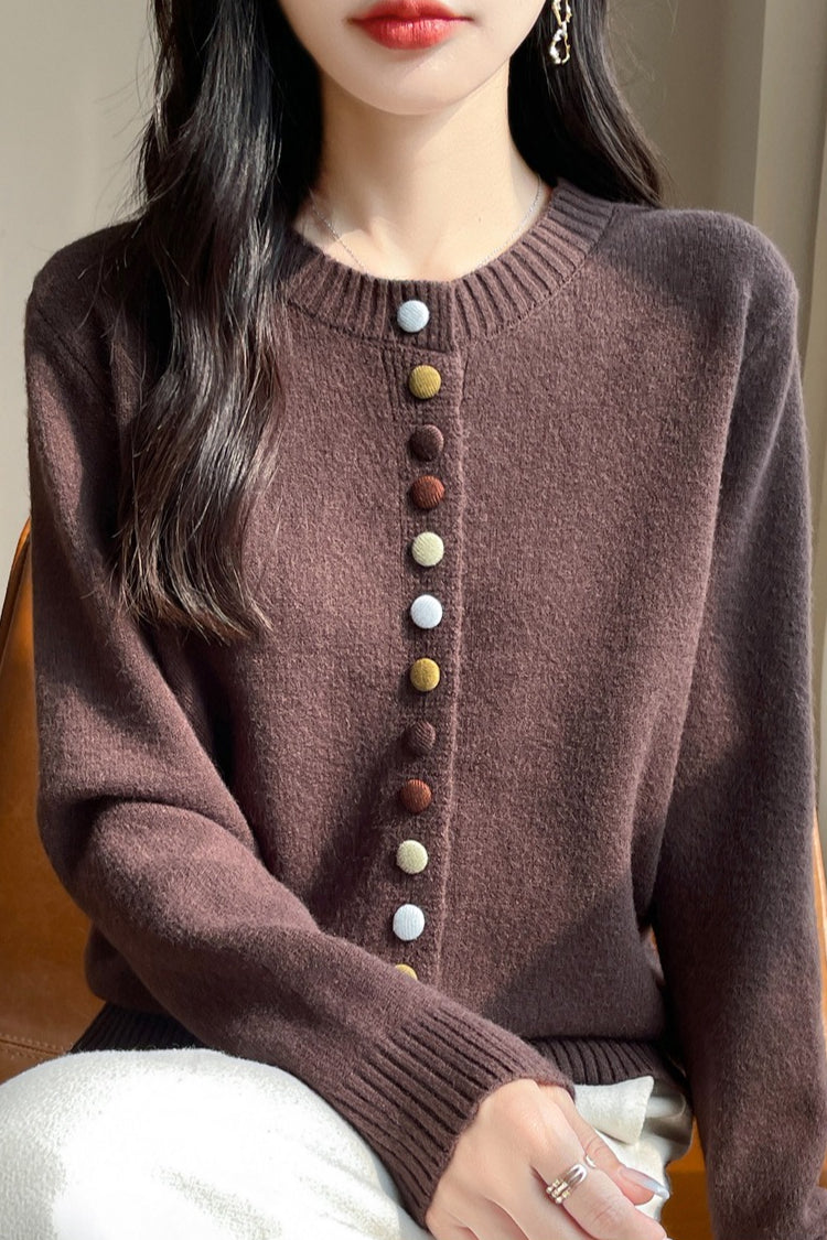 Color Button Solid Velvet Christmas Cardigan