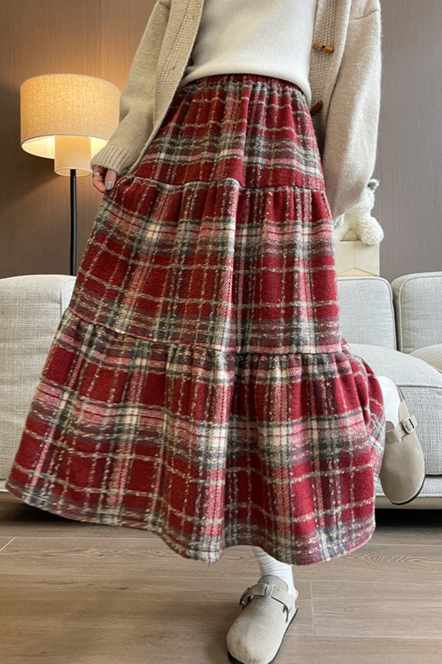 Wool Blend Tiered Plaid Christmas Skirt