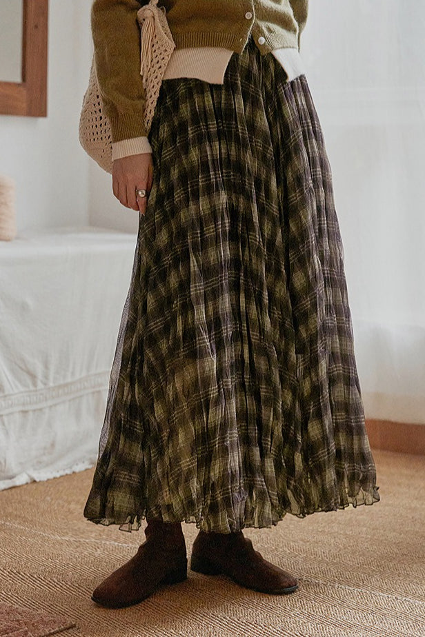 Plaid A-Line Maxi Christmas Skirt