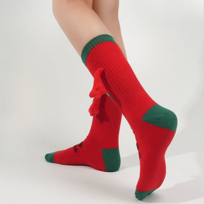 Holding Hands Mid Calf Cotton Warm Christmas Socks