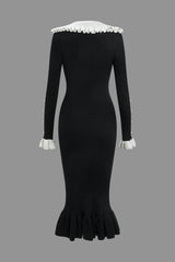 Solid Sweater Color Block Ruffle Dress