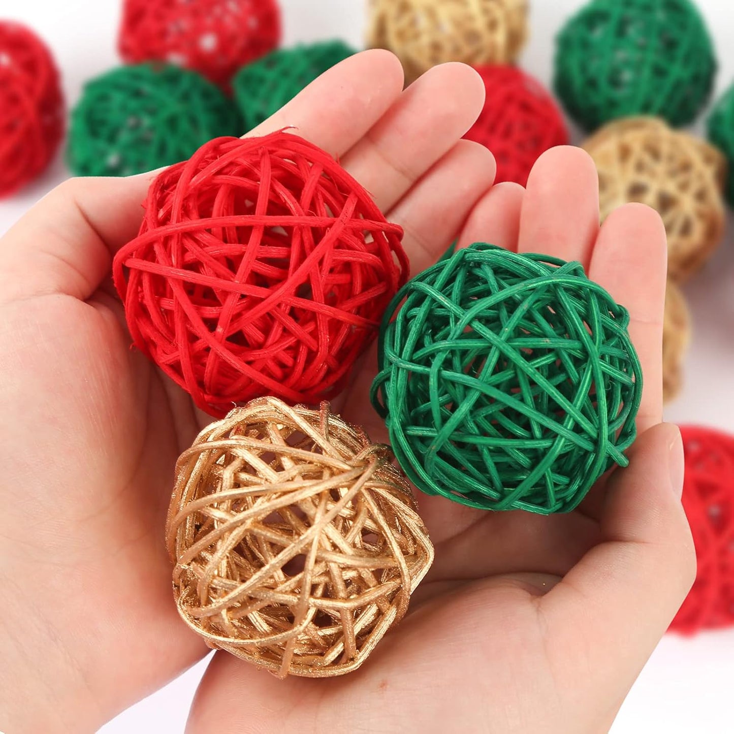 Christmas Decorative Balls for Centerpiece Bowls, Twig Orbs Spheres Vase Fillers Hanging Decorations, Red and Green Ornaments